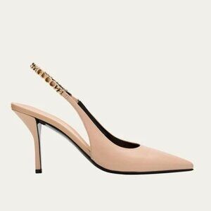 NEW Gucci Signoria Logo Plaque Slingback Pumps Pink Leather Sz 40